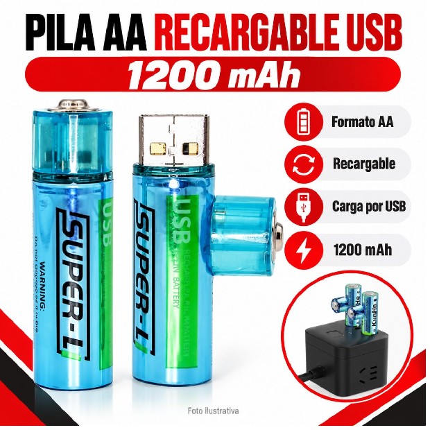 &uu PILA AA RECARGABLE KUNGE 1200 MHA X USB